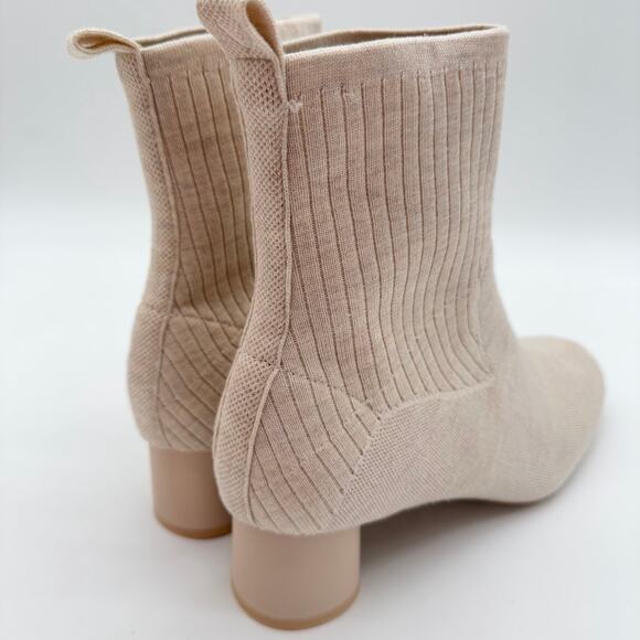 Vivaia Zoe Round Toe Block Heel Old Money Wool Knit Comfort Boots Almond 9.5 - Picture 2 of 9